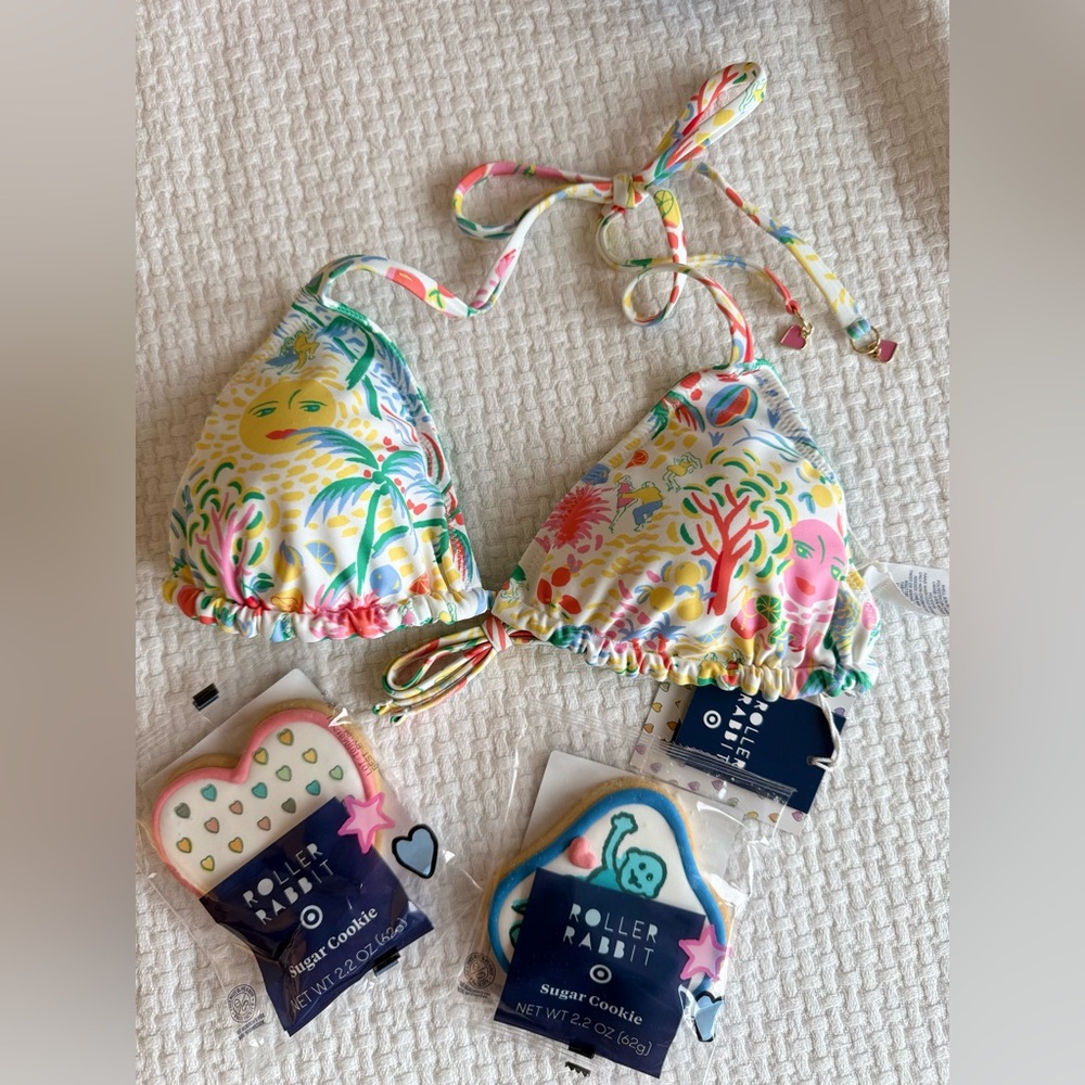 Roller Rabbit Multicolor Tropical Print Triangle Bikini Top